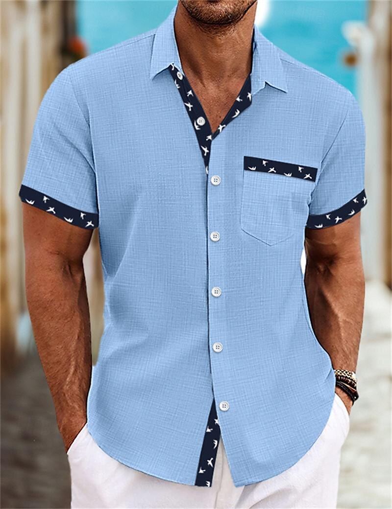 Men's Shirt Linen Shirt Summer Shirt Beach Shirt White Blue Green Short Sleeve Plain Collar Summer Spring Casual Daily Clothing Apparel