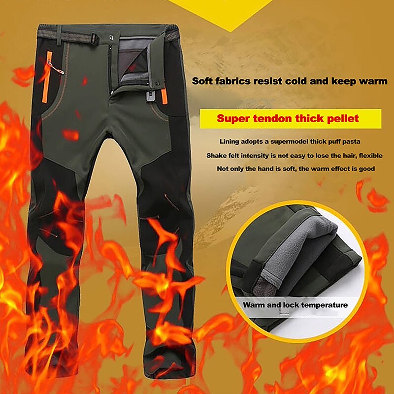 Men's Fleece Lined Pants Waterproof Hiking Pants Trousers Softshell Pants Winter Outdoor Thermal Warm Windproof Fleece Lining Pants / Trousers Bottoms Army Green Gray Black Hunting Fishing Climbing