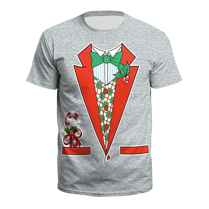 Christmas T Shirt Men's T shirt Tee Cartoon Graphic Prints Crew Neck White+Red Red+Army Green+White Green Black Pink 3D Print Outdoor Christmas Short Sleeve Print Clothing Apparel Sports Designer
