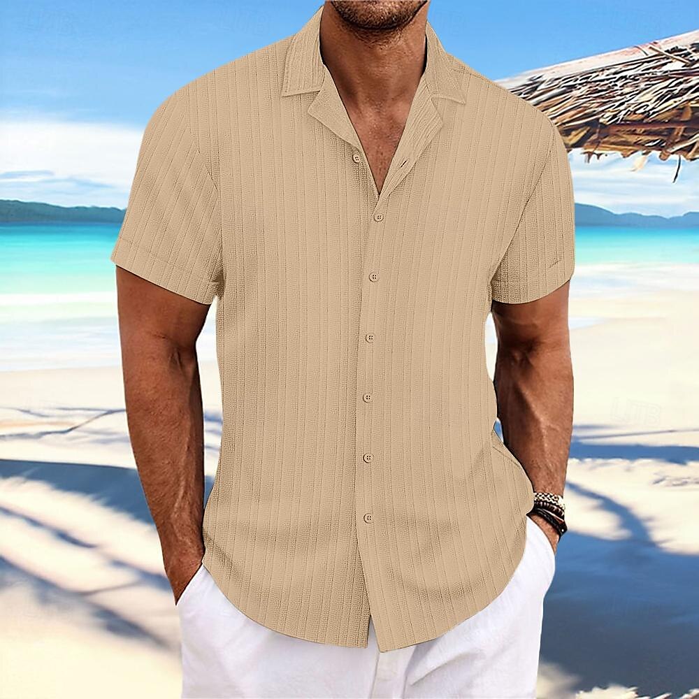 Men's Shirt Button Up Shirt Casual Shirt Summer Shirt Beach Shirt Black White Navy Blue Blue khaki Short Sleeve Stripes Lapel Daily Vacation Clothing Apparel Fashion Casual Comfortable