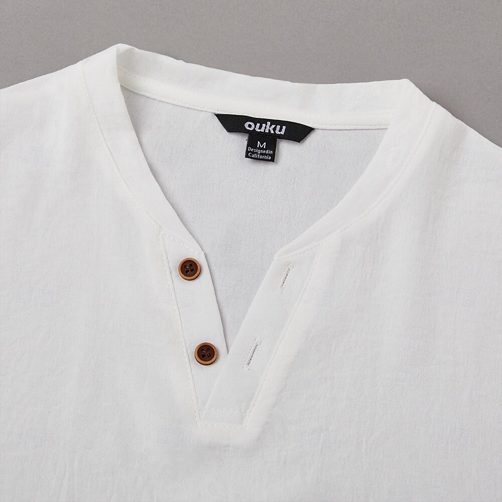 Men's Henley Shirt Tee Top Short Sleeves Plain Fashion Designer Basic V Neck Vacation Street Going out Summer Navy Black White Henley T-Shirt