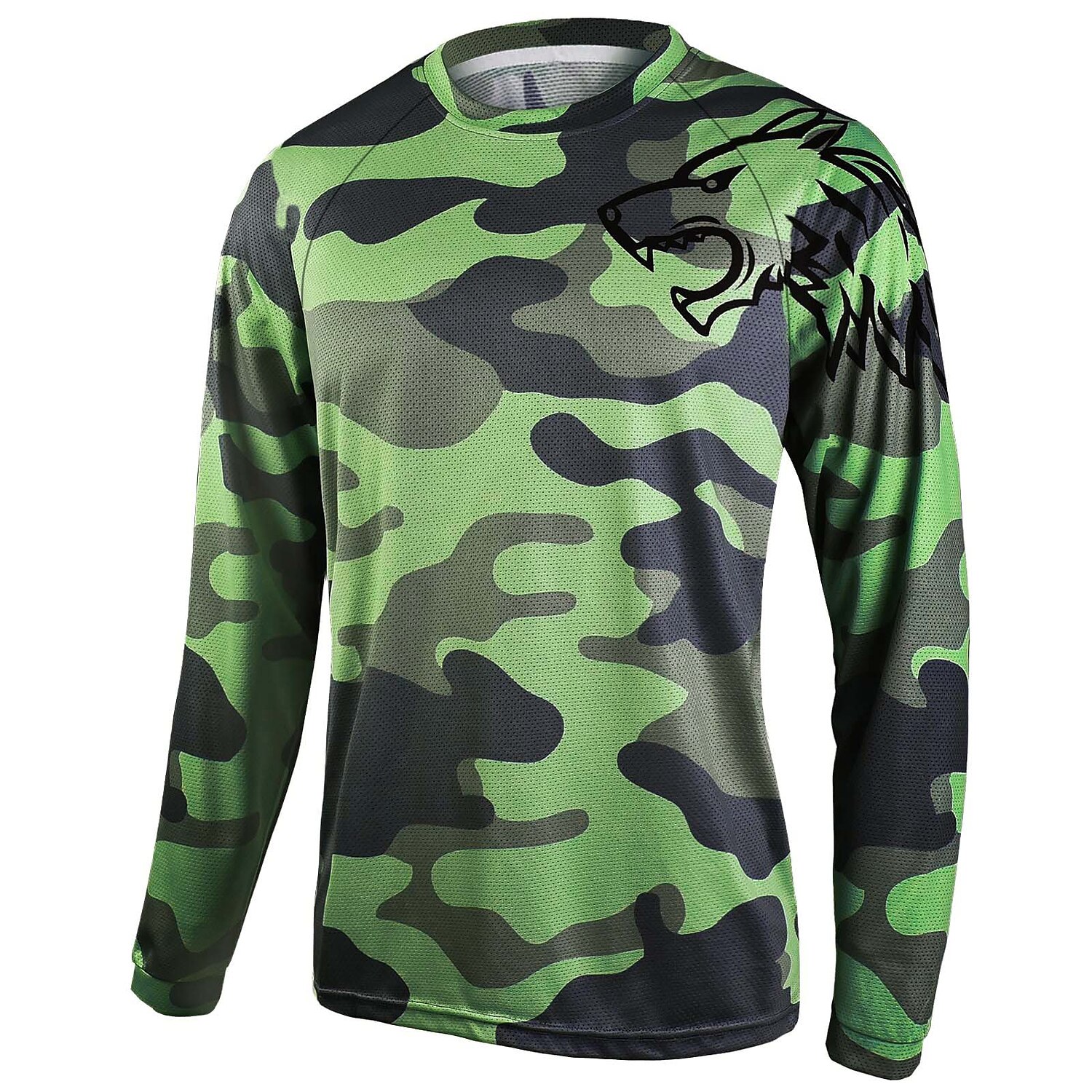 21Grams Men's Downhill Jersey Long Sleeve Bike Top with 3 Rear Pockets Mountain Bike MTB Road Bike Cycling Breathable Moisture Wicking Soft Quick Dry Black Yellow Army Green Wolf Camo / Camouflage