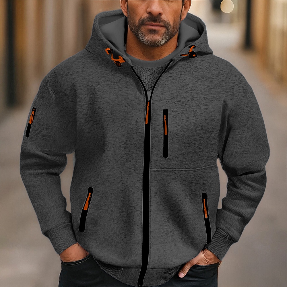 Men's Hoodie Full Zip Hoodie Fleece Hoodie Black Wine Navy Blue Royal Blue Dark Green Hooded Plain Pocket Sports & Outdoor Daily Holiday Polyester Streetwear Basic Casual Fall Winter Clothing Apparel