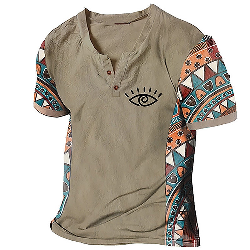 Men's T shirt Tee Henley Shirt Graphic Color Block Tribal V Neck Clothing Apparel 3D Printing Outdoor Daily Short Sleeve Print Designer Ethnic Classic Casual