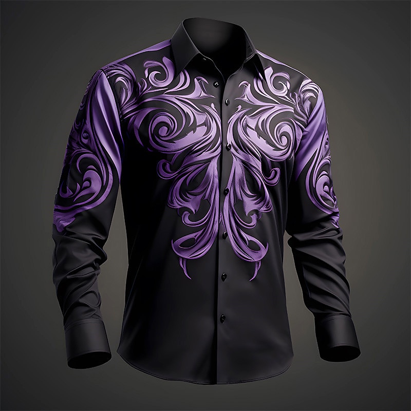 Men's Floral Artistic Daily Wear Going out Fall & Winter Turndown Long Sleeve Stretch Fabric Shirt