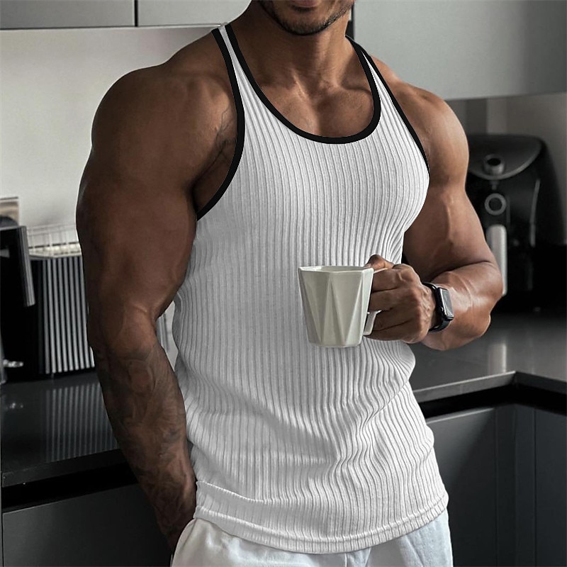 Men's Tank Top Undershirt Sleeveless Shirt Wife beater Shirt Color Block Pit Strip Crew Neck Outdoor Going out Sleeveless Clothing Apparel Fashion Designer Muscle