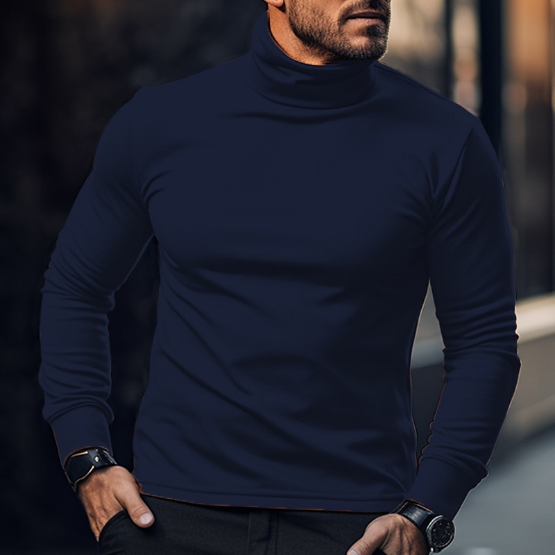 Men's T shirt Tee Tee Top Long Sleeve Shirt Plain Standing Collar Long Sleeve