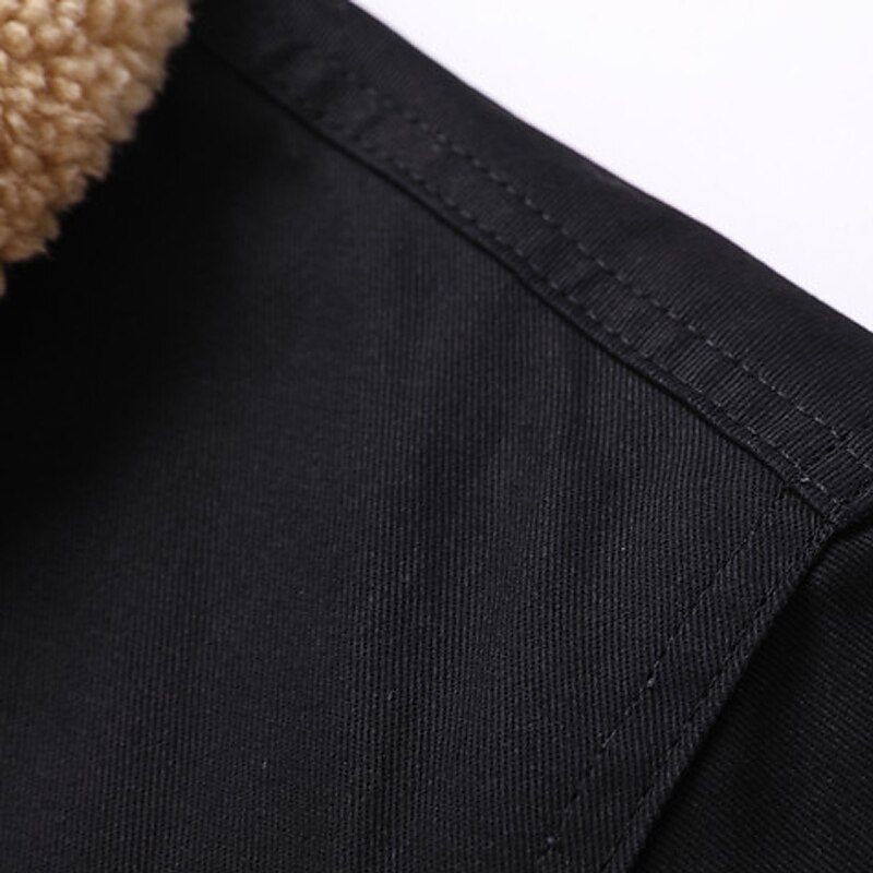 Men's Winter Fleece Work Daily Wear Vacation Warm Pocket Button-DownSolid / Plain Color Comfort Leisure Turndown Dark-Gray Military