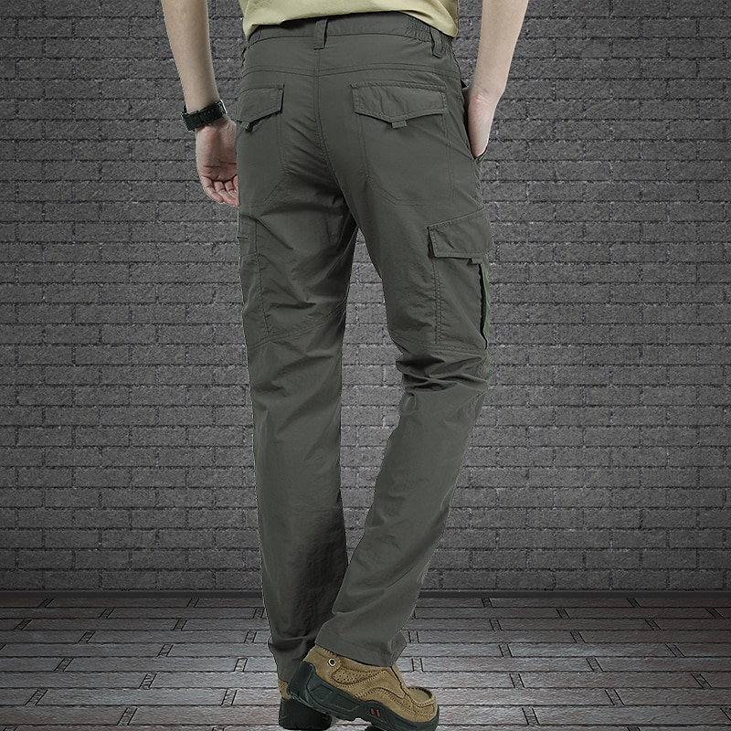 Men's Cargo Pants Cargo Trousers Hiking Pants Embroidered Elastic Waist Solid Color Breathable Quick Dry Work Streetwear Stylish Casual Black Army Green