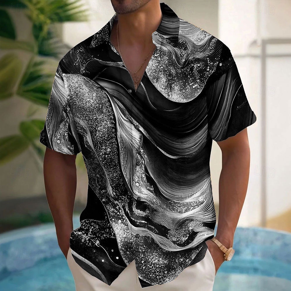 Men's Luxury Abstract Marble Shirt Button Up Shirt Short Sleeve Fashion Casual Vacation Holiday Streetwear Summer Spring Turndown 3D Print Collared Shirts Black White Blue Purple Green