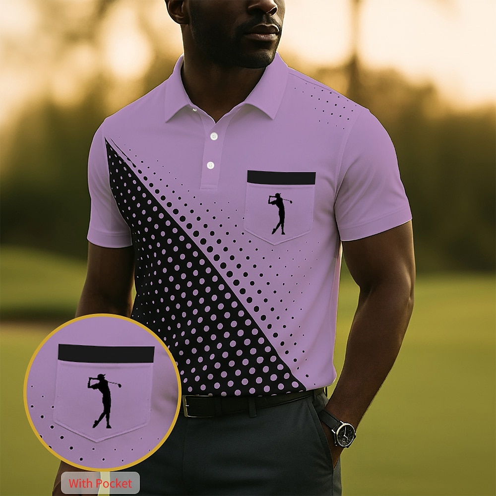 Men's Geometric Golf Sports Polo Shirts Short Sleeve Polo Shirts Collared Shirts Business Casual Outdoor Athleisure Daily Wear 3D Print Summer Blue Purple Green