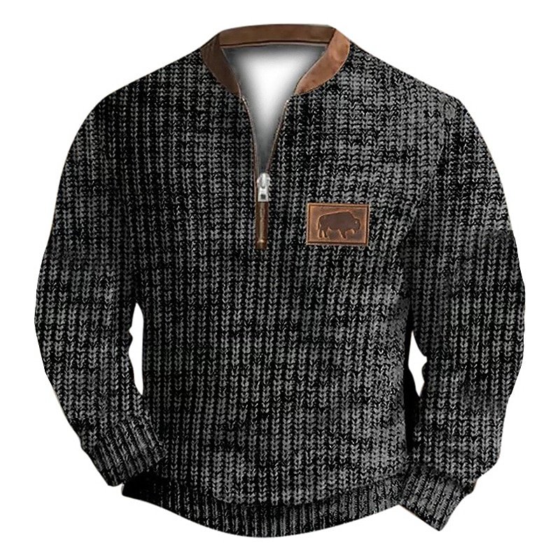 Men's Sweatshirt Quarter Zip Sweatshirt Black White Gray Light Blue Half Zip Color Block Cow Graphic Prints 3D Daily Sports & Outdoor Holiday Polyester Streetwear Casual Spring &  Fall Clothing