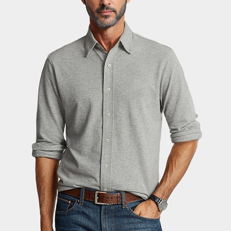 Men's Shirt  Overshirt Long Sleeve Plain Lapel  Flannel Shirt