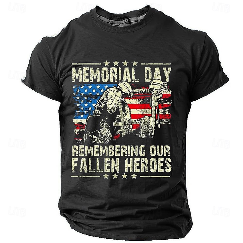 Memorial Day Remembering Our Fallen Heroes American Us Flag Soldier Fashion Men's 3D Print Tee Street Sports Outdoor T Shirt Black Blue Gray Short Sleeve Crew Neck Summer Spring Clothing S-3XL