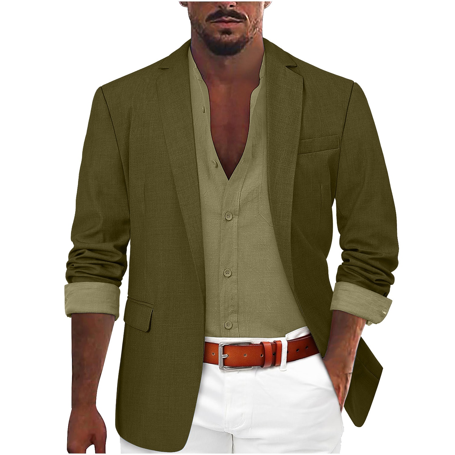 Men's Blazer Jacket Notch Collar Fashion Lightweight Casual Solid Colored Blazer Black Light Green Red Tailored Fit Single Breasted One-button