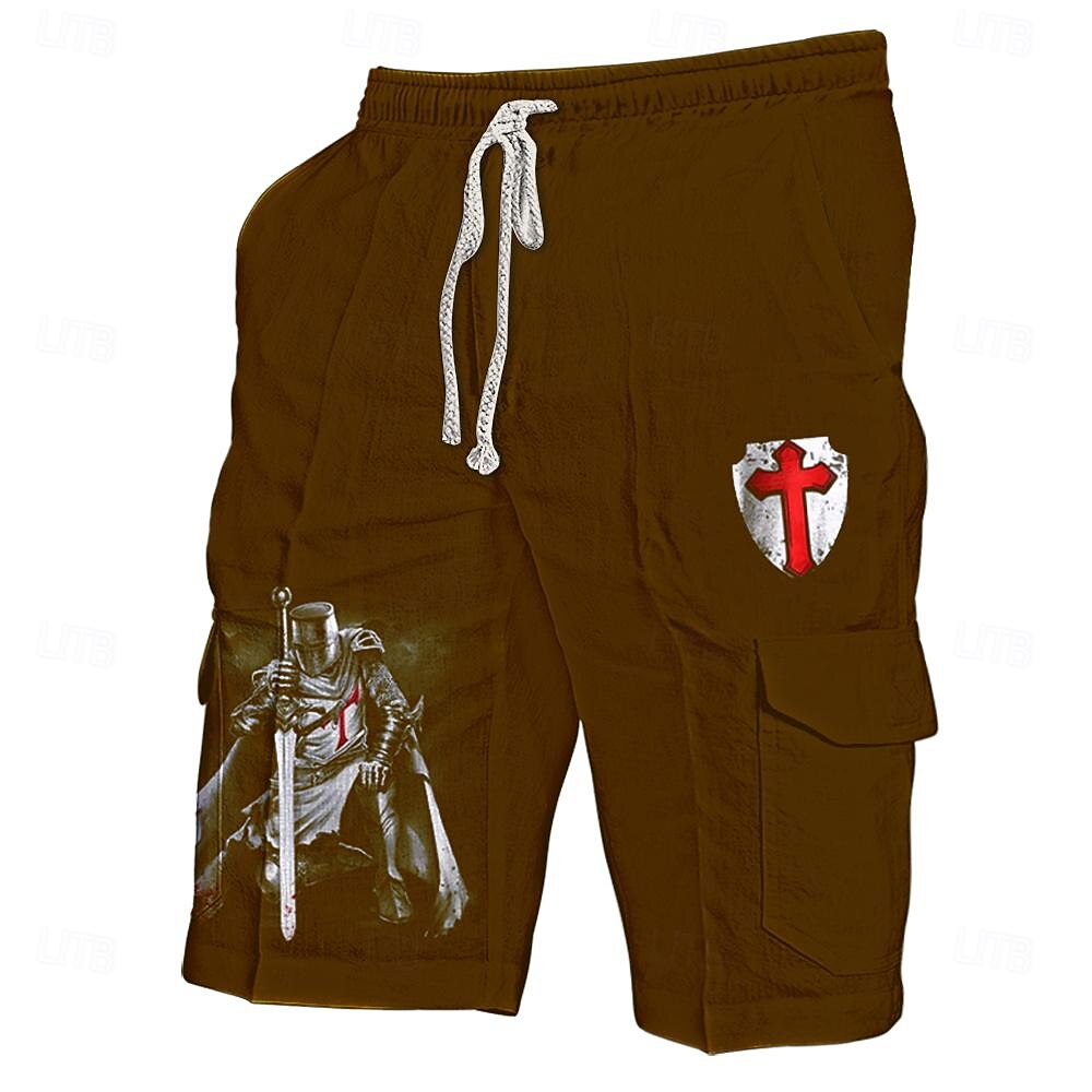 Men's Shorts Drawstring Side Pockets Cross Tummy Control Short Outdoor Casual Holiday Vacation Fashion Dark Brown Black Micro-elastic