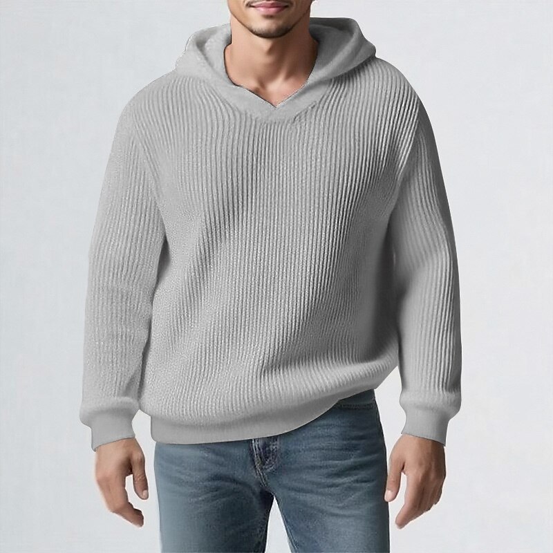 Men's Pullover Sweater Jumper Knit Sweater Ribbed Knit Regular Tops Knitted Plain Hooded Fashion Basic Vacation Daily Wear Clothing Apparel Fall & Winter Black Khaki M L XL