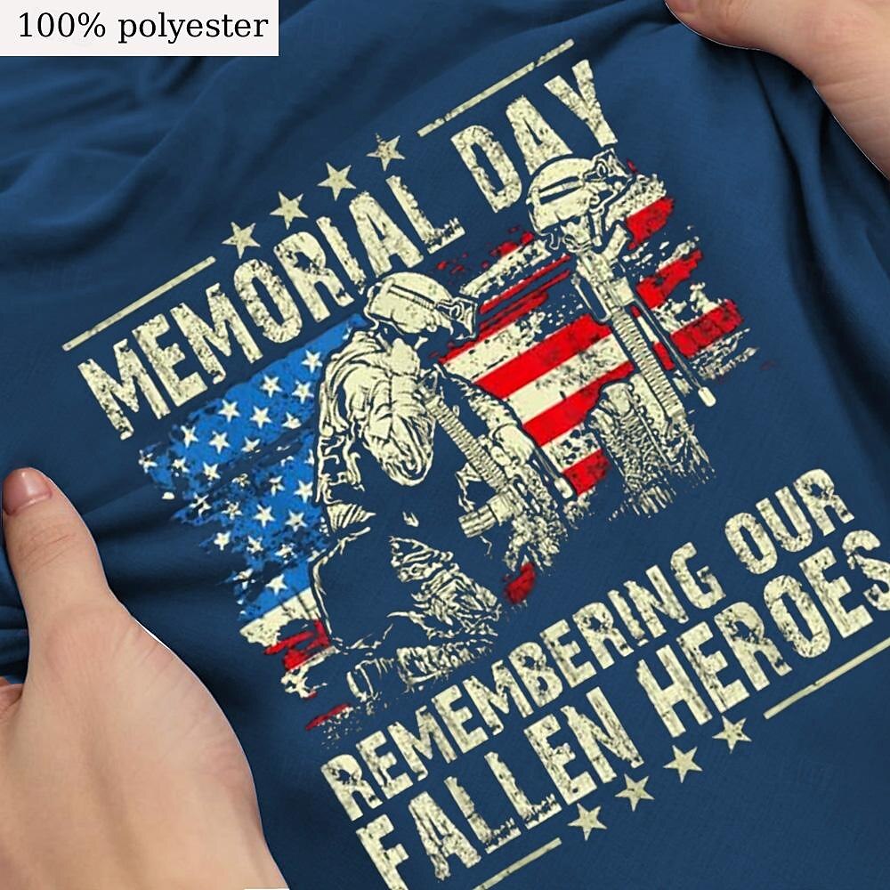Memorial Day Remembering Our Fallen Heroes American Us Flag Soldier Fashion Men's 3D Print Tee Street Sports Outdoor T Shirt Black Blue Gray Short Sleeve Crew Neck Summer Spring Clothing S-3XL