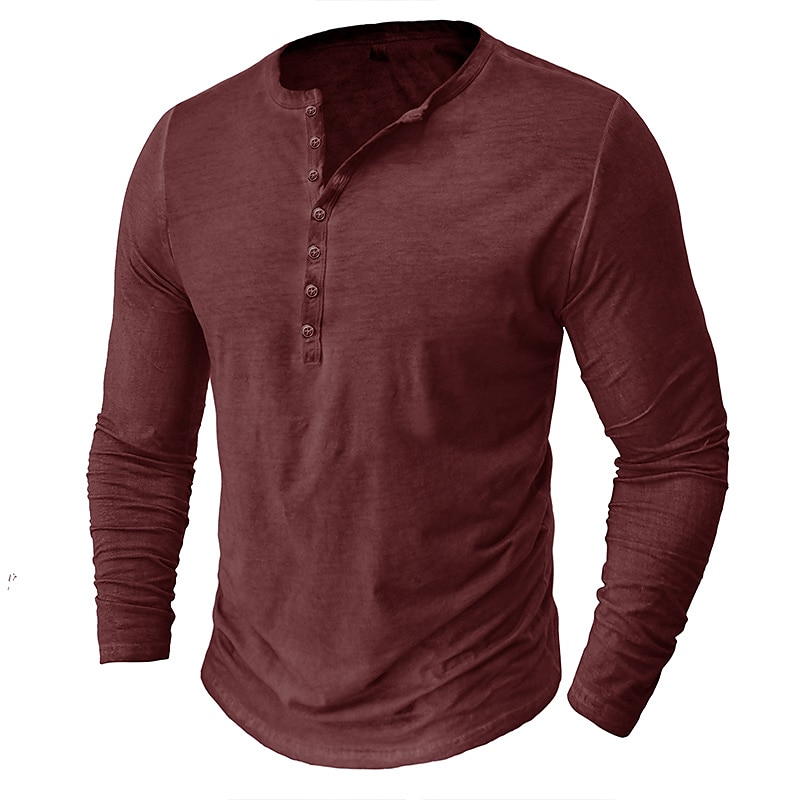 Men's Henley Shirt Tee Top Long Sleeve Shirt Plain Henley Street Vacation Long Sleeve Clothing Apparel 100% Cotton Fashion Vintage Basic