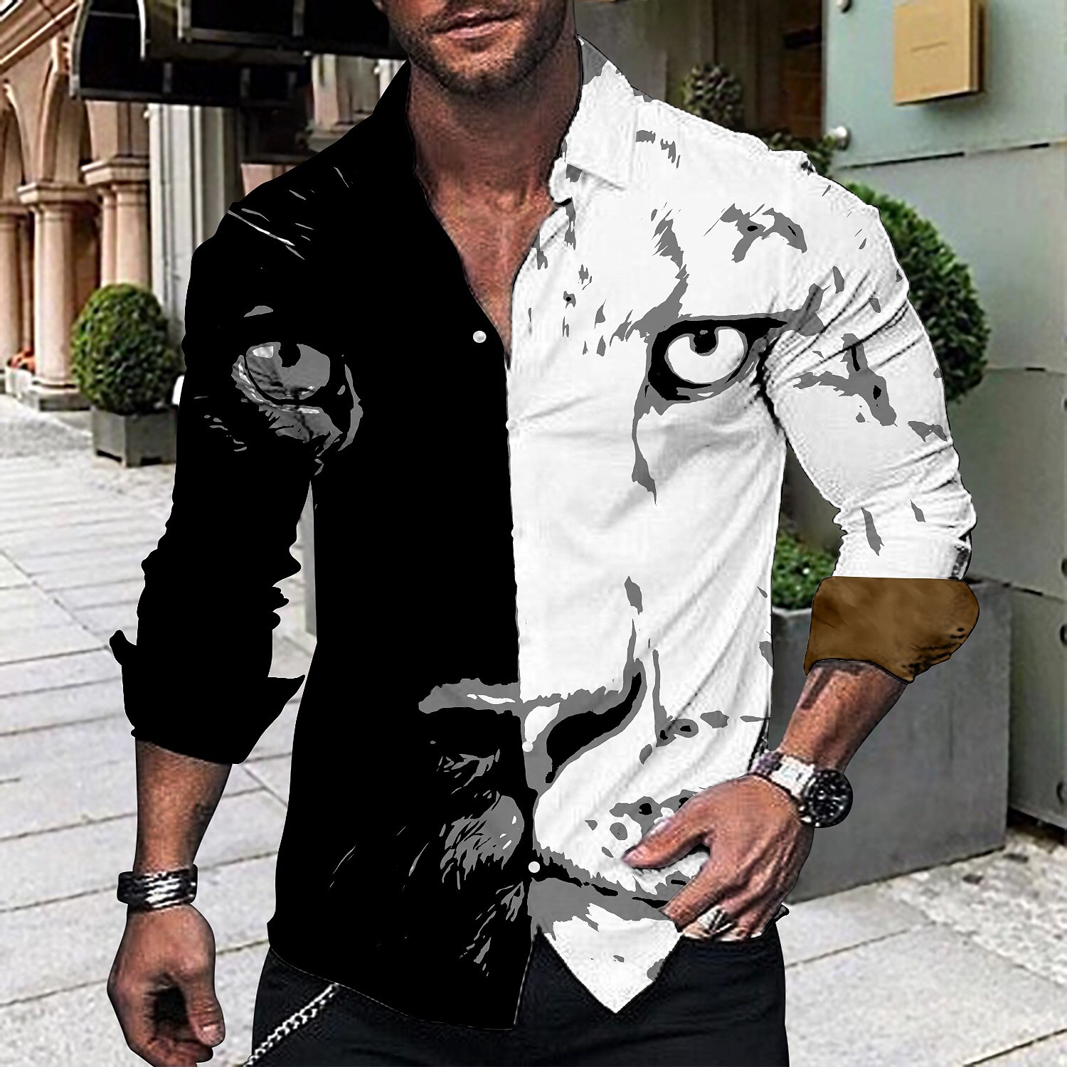 Men's Graphic Animal Leopard Shirt Turndown Long Sleeve Button-Down