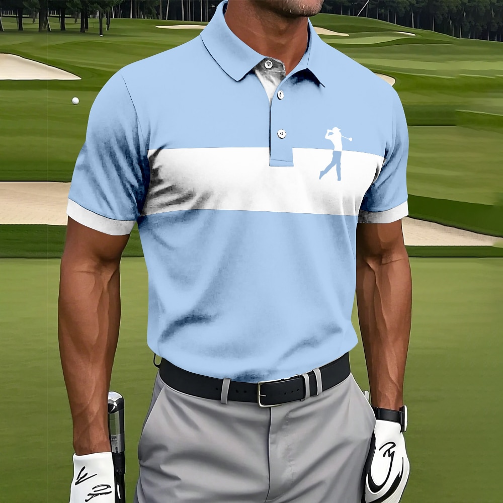 Men's Horizontal Stripes Golf Polo Short Sleeve Polo Shirts Collared Shirts Sportswear Athleisure Daily Wear Buttons Summer White Red Blue