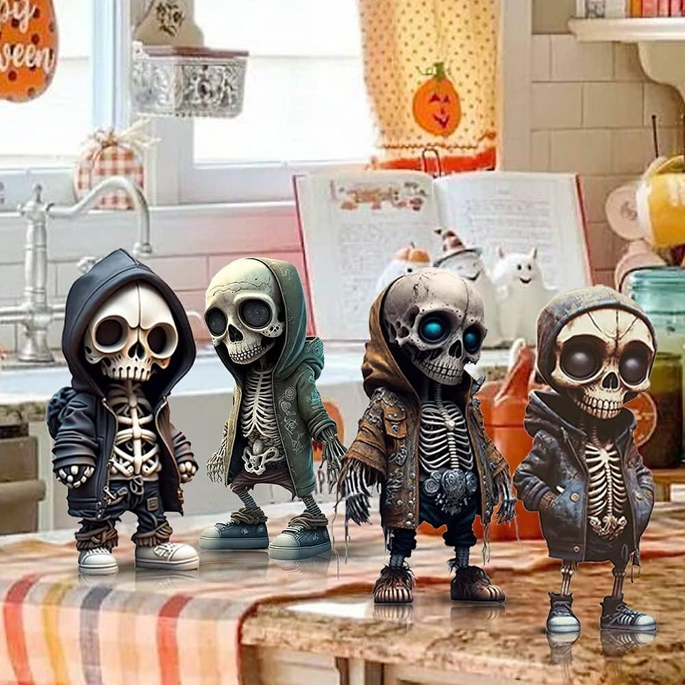 Cool Skeleton Figurines, Halloween Skull Statue Skeleton Doll Resin Crafts Ornaments, Fashion Mini Cool Skeleton Figurines Decor Skeleton Man Resin Statue Doll For Home Office Desk Decor