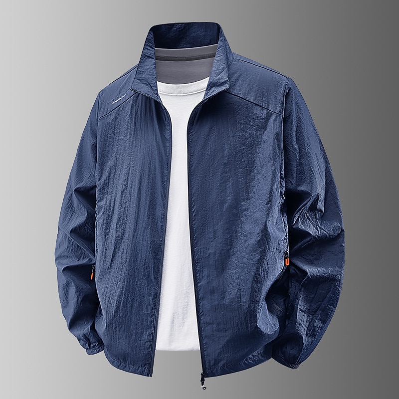 Men's Lightweight Jacket Outdoor Casual Portable UV Sun Protection Pocket Summer Spring Fall Solid Color Active Vintage Turndown Regular Dark Gray White Navy Blue Light Grey Army Green Jacket