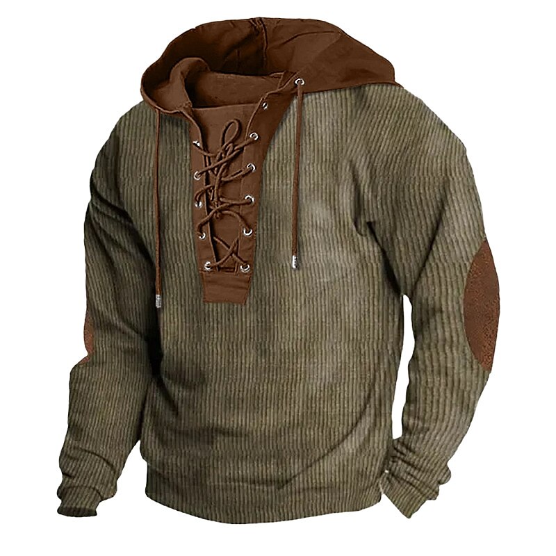 Men's Hoodie Color Block Lace up Patchwork Daily Holiday Corduroy Streetwear Casual Sweatshirts