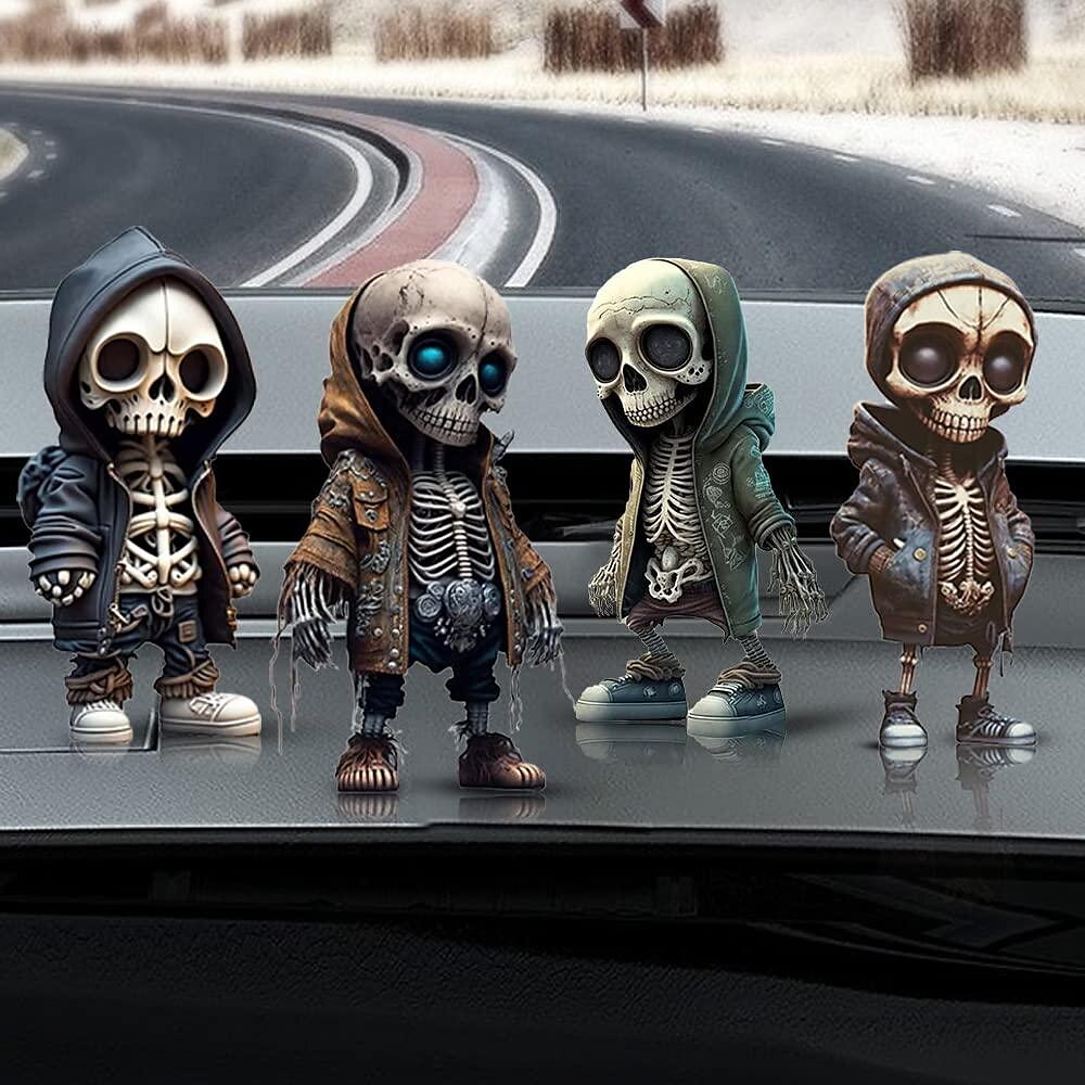 Cool Skeleton Figurines, Halloween Skull Statue Skeleton Doll Resin Crafts Ornaments, Fashion Mini Cool Skeleton Figurines Decor Skeleton Man Resin Statue Doll For Home Office Desk Decor
