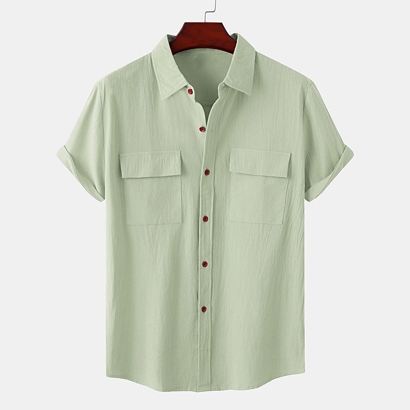 Men's Linen Shirt Summer Shirt Beach Wear Button Up Shirt Plain Vacation Casual Light Pink White Light Green Red Short Sleeve Turndown Summer Clothing Apparel