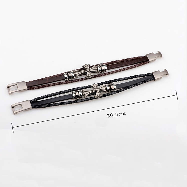 Men's Leather Bracelet Classic Cross Personalized Stylish Simple Fashion Trendy Leather Bracelet Jewelry Black / Brown For Daily Holiday Prom Birthday Festival