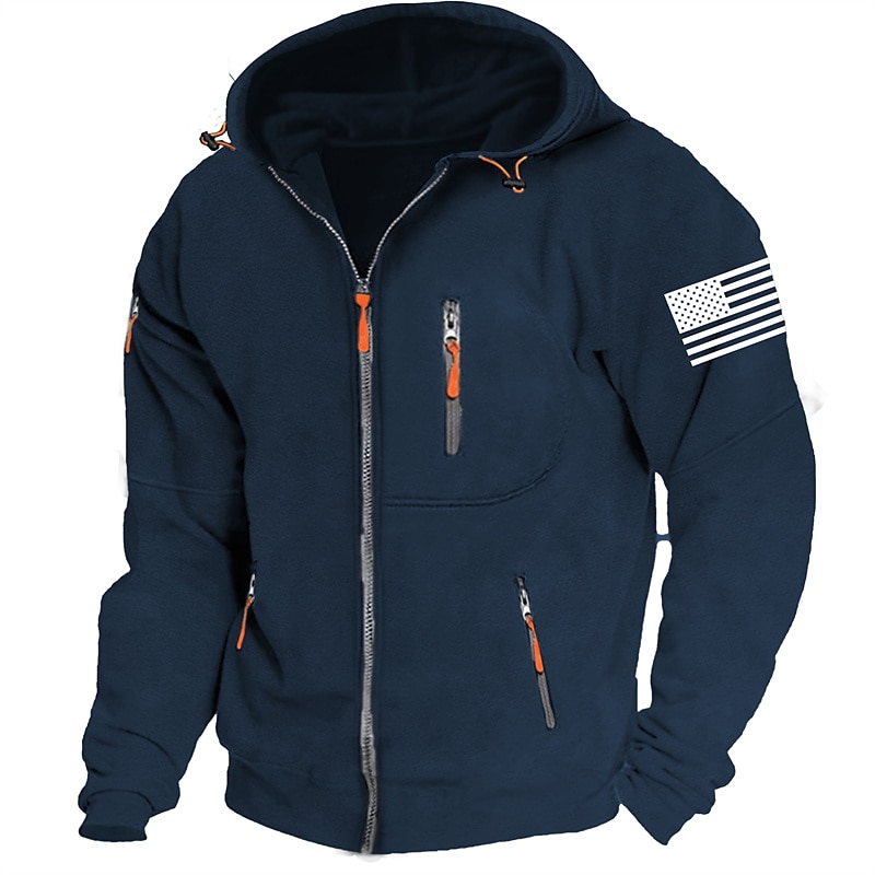 Mens Independence Day American Flag Graphic Tactical Military National Fashion Daily Casual Outerwear Zip Vacation Going Streetwear Hoodies