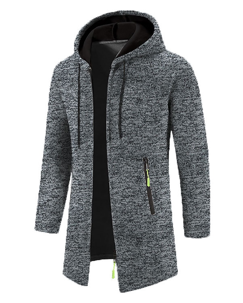 Men's Overcoat Trench Coat Long Trench Coat Vacation Daily Spring Winter  Windproof Warm Outerwear Clothing Apparel Fashion Classic Plain Pocket Hooded Zipper