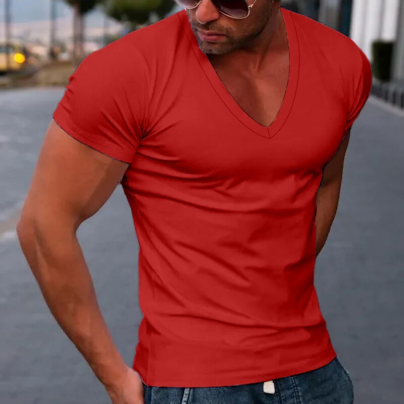 Men's Top Plain V Neck Street Vacation Short Apparel Designer Basic T-shirt Tee