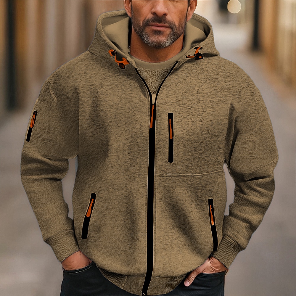 Men's Hoodie Full Zip Hoodie Fleece Hoodie Black Wine Navy Blue Royal Blue Dark Green Hooded Plain Pocket Sports & Outdoor Daily Holiday Polyester Streetwear Basic Casual Fall Winter Clothing Apparel