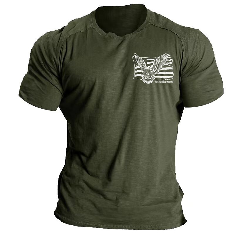 Men's 3D Shirt Cotton Patriotic Blend Flag Eagle Prints Crew Neck Blue Army Daily Short Tee 