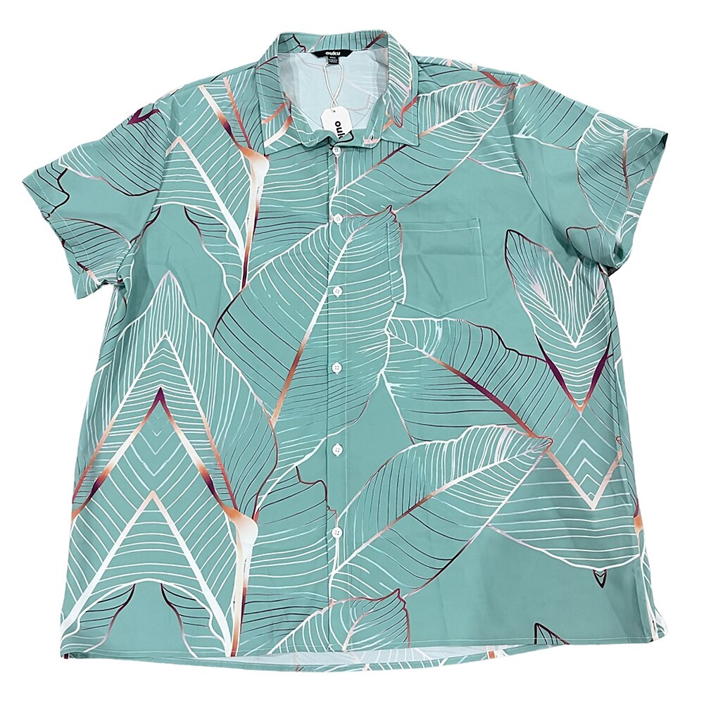 Men's Palm Leaf Tropical Plants Summer Hawaiian Shirt Button Up Shirt Short Sleeve Hawaiian Resort Vacation Holiday Beach Wear Summer Spring Turndown Collared Shirts Front One Pocket Pink Blue