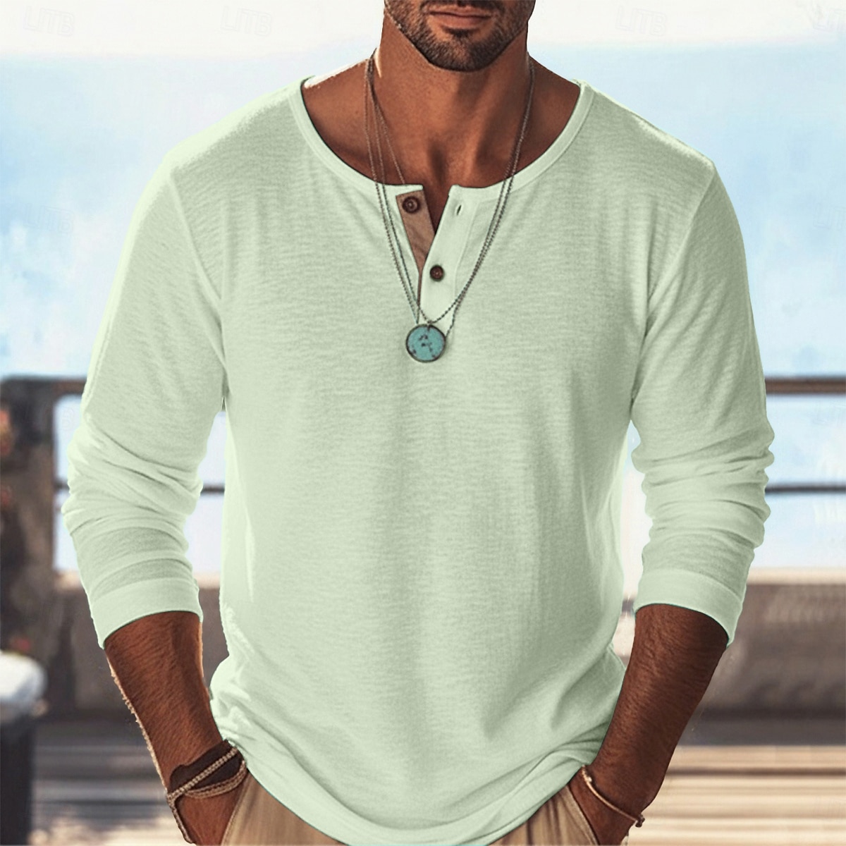 Men's Linen Shirt T Shirt Tee Tee Top Long Sleeve Shirt Long Sleeve Plain Fashion Designer Basic Classic Henley Casual Vacation Street Summer Spring All Seasons Black Purple Green Henley T-Shirt