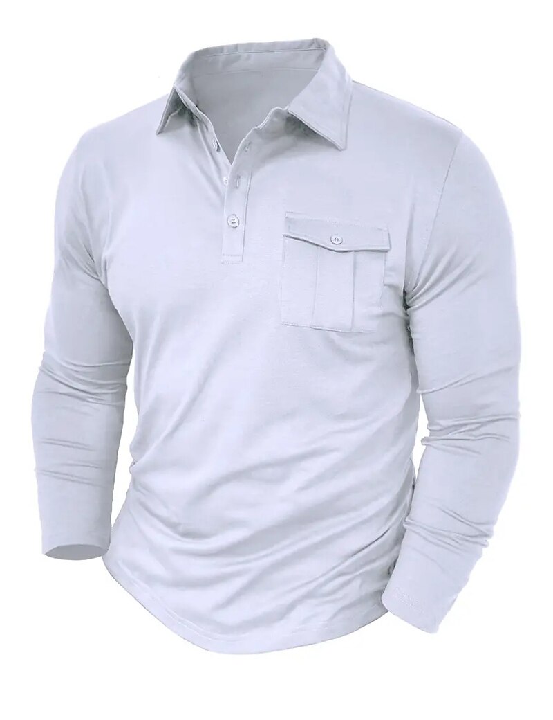 Men's Button Up Casual Sports Lapel Long Sleeve Fashion Basic Plain Button Pocket Spring &  Fall Regular Fit Polo Shirt