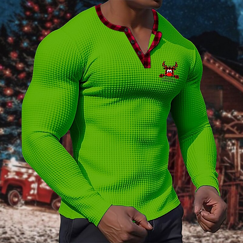 Basic Christmas Men's Henley Shirt Waffle Knit Tee Tee Top Long Sleeve Color Block Henley 