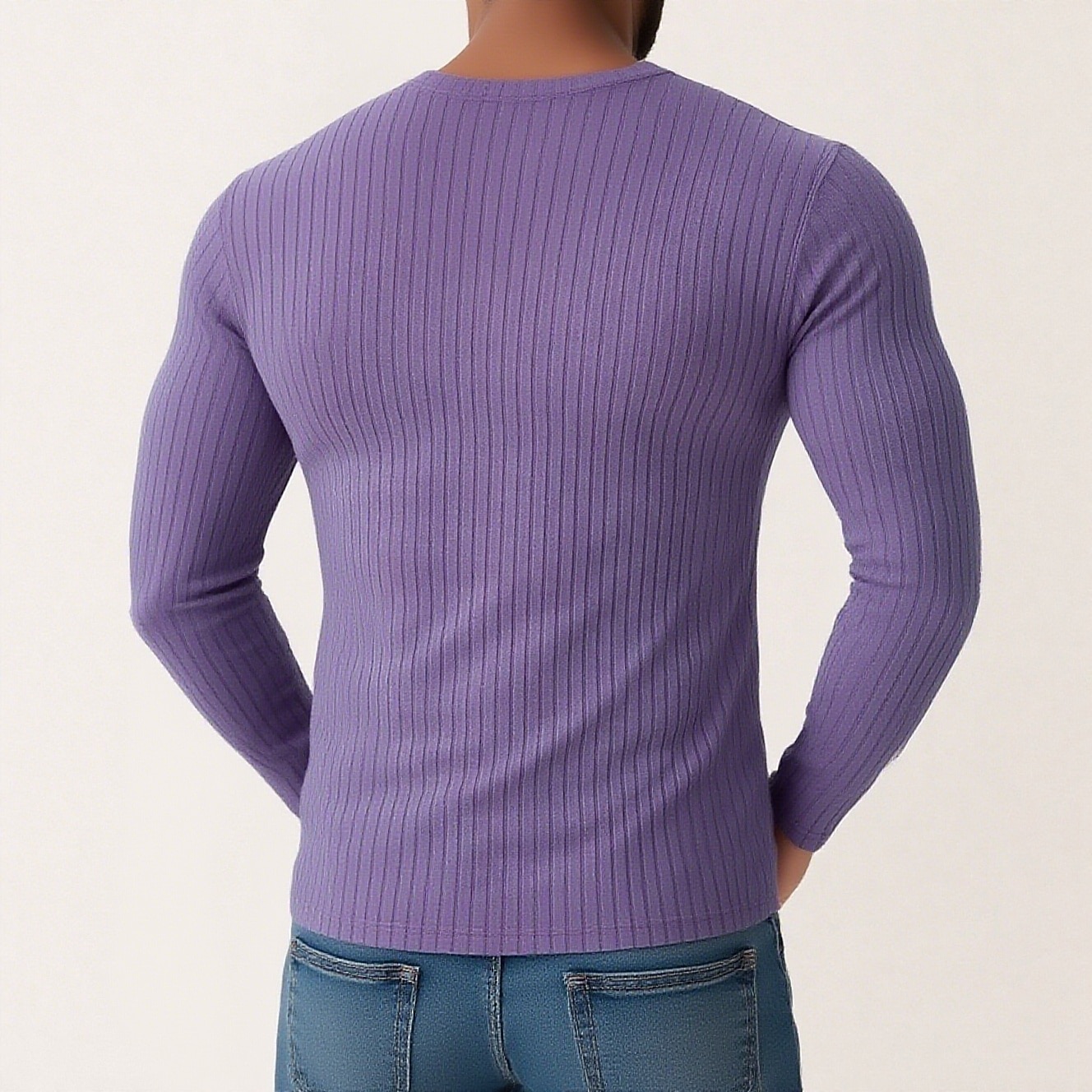 Men's T Shirt Ribbed Knit tee Tee Top Long Sleeve Shirt Long Sleeve V Neck Spring Fall Winter Plain Pit Strip Fashion Designer Basic Knitting Vacation Street Casual Black White Purple Top Tee for Men