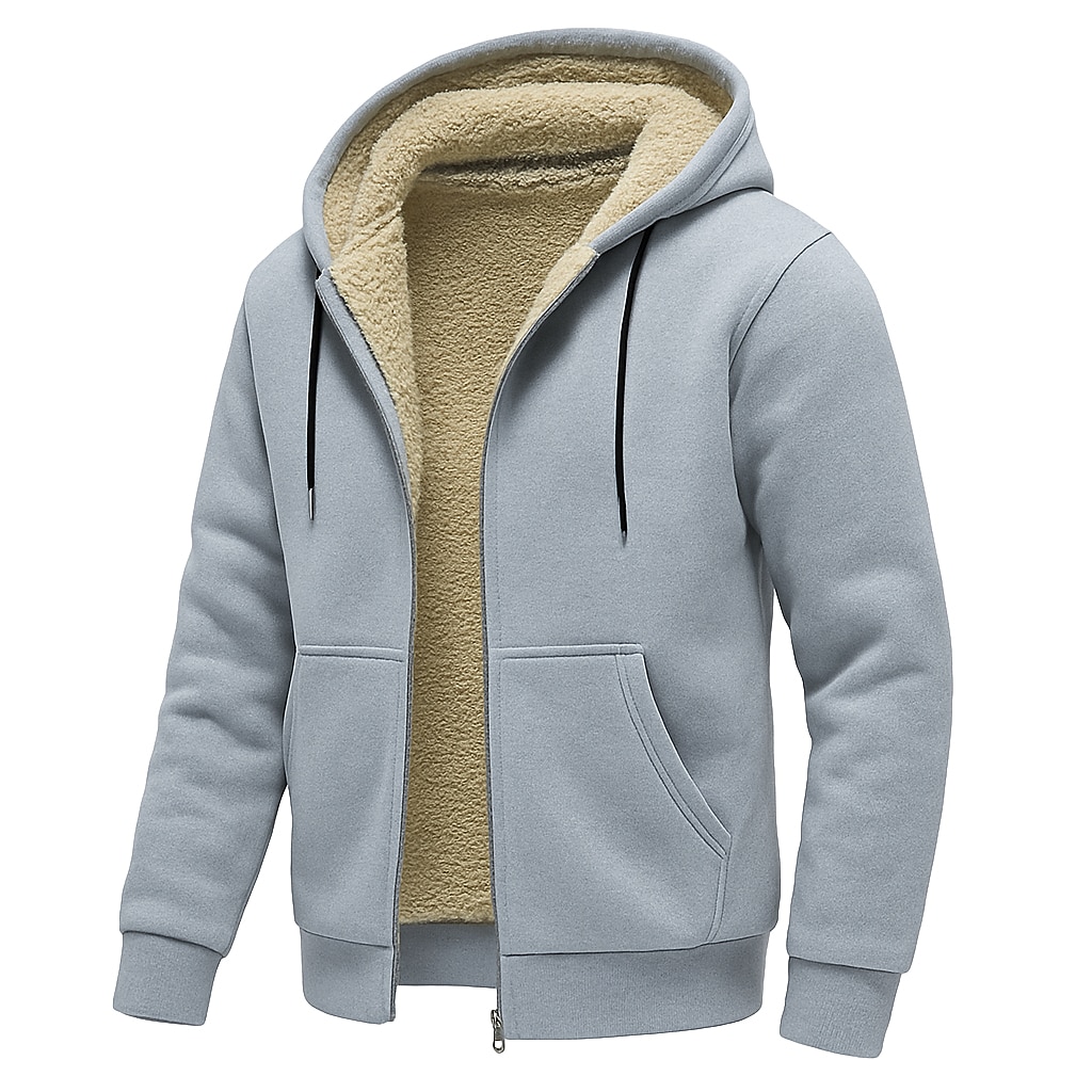 Men's Hoodie Full Zip Hoodie Fleece Hoodie Fleece lined Hoodie Black Light Grey Dark Gray Hooded Plain Casual Daily Sports & Outdoor Polyester Streetwear Cool Sportswear Fall Winter Clothing Apparel