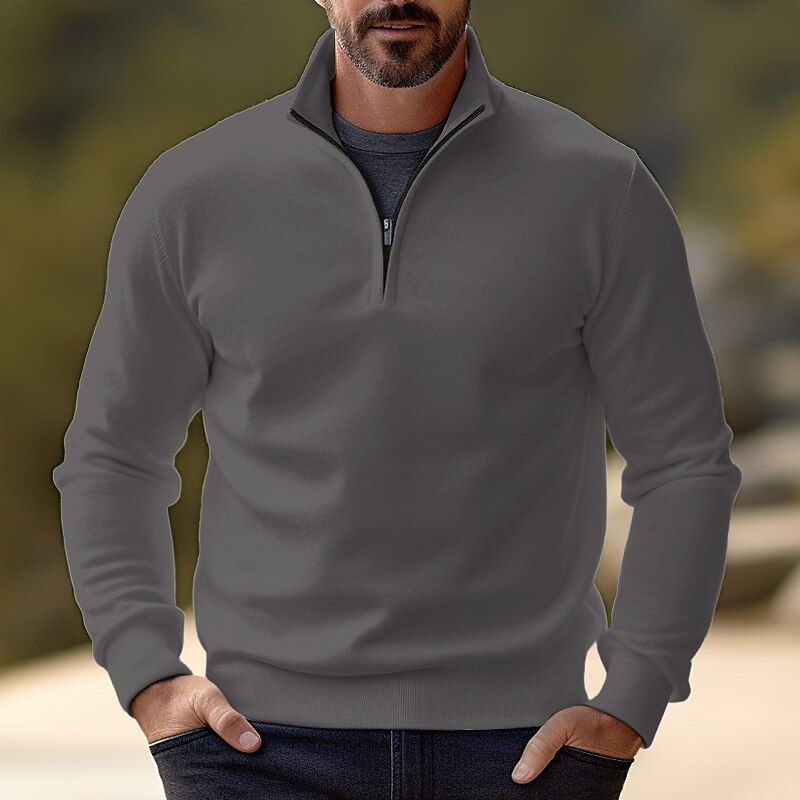 Men's Sweater Pullover Sweater Jumper Jumper Ribbed Knit Regular Half Zip Slim Fit Plain Stand Collar Basic Modern Contemporary Work Daily Wear Clothing Apparel Winter Black White S M L