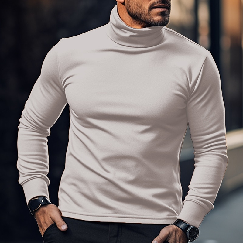 Men's T shirt Tee Tee Top Long Sleeve Shirt Plain Standing Collar Long Sleeve