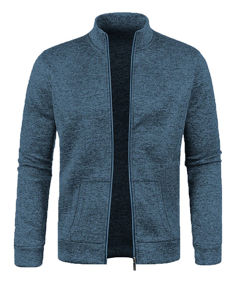 Men's Casual Jacket Sweater Coat Vacation Daily Warm Pocket Fall Winter Plain Fashion Classic Stand Collar Regular Black Navy Blue Blue Gray Jacket