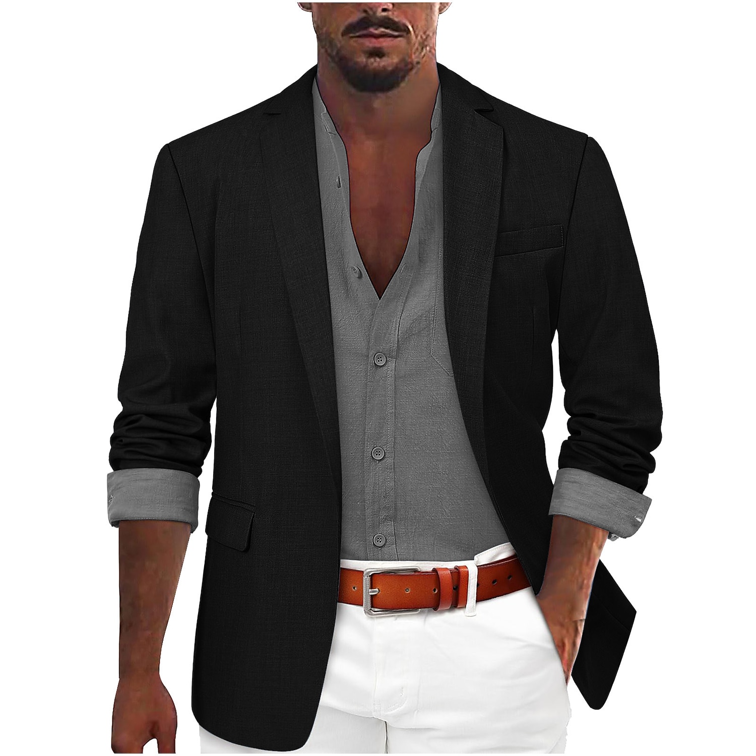 Men's Blazer Jacket Notch Collar Fashion Lightweight Casual Solid Colored Blazer Black Light Green Red Tailored Fit Single Breasted One-button