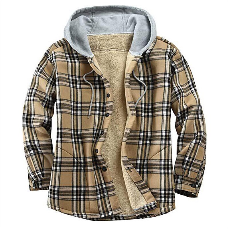 Men's Shirt Shacket Flannel Fleece Casual Warm Winter Plaid / Check Jacket