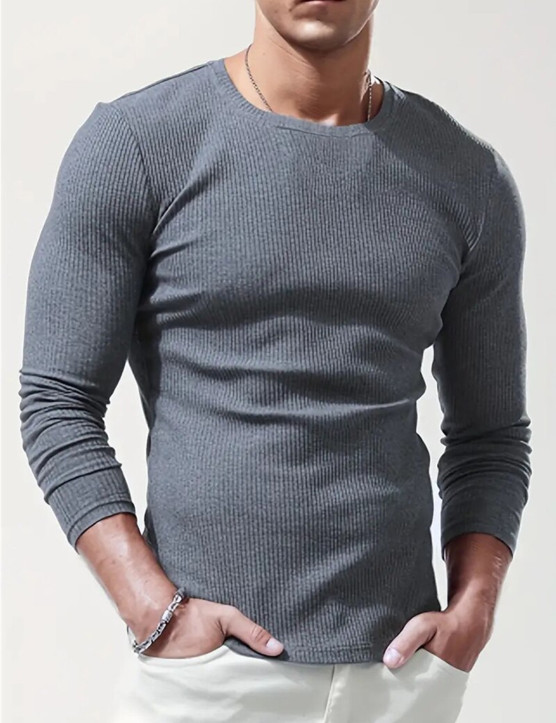 Men's Basic Henley T shirt Tee Long Sleeve Tops Plain 