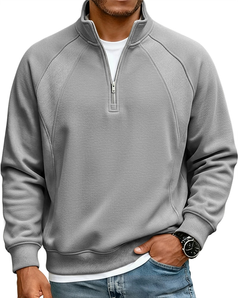 Men's Polo Shirts Quarter Zip Polo Daily Wear Date Quarter Zip Long Sleeve Fashion Basic Plain Zipper Spring Fall Regular Fit Blue Apricot Black White Red Navy Blue Polo Shirts