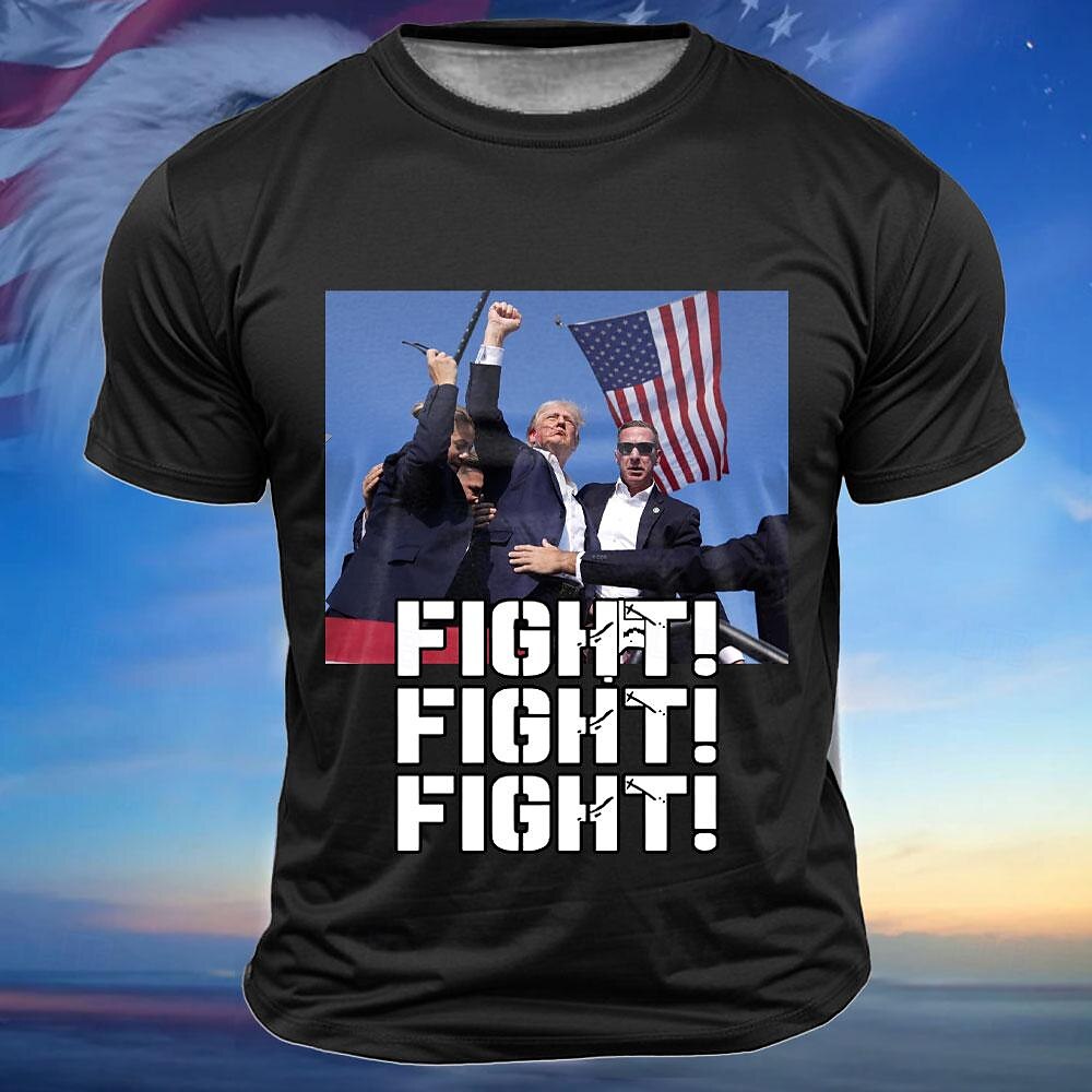 Donald Trump Shooting Makes Me Stronger Fight Shirt Men's T shirt Tee American US Flag Crew Neck Clothing Apparel 3D Print Short Sleeve Vintage Daily